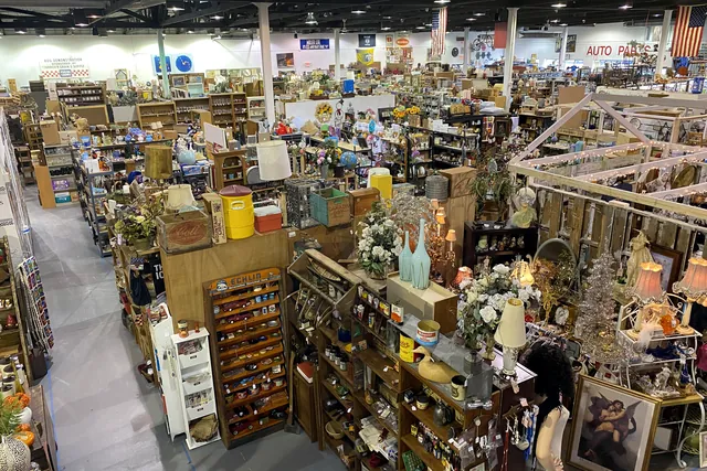 Looking out over the booths, shelves and furniture from above